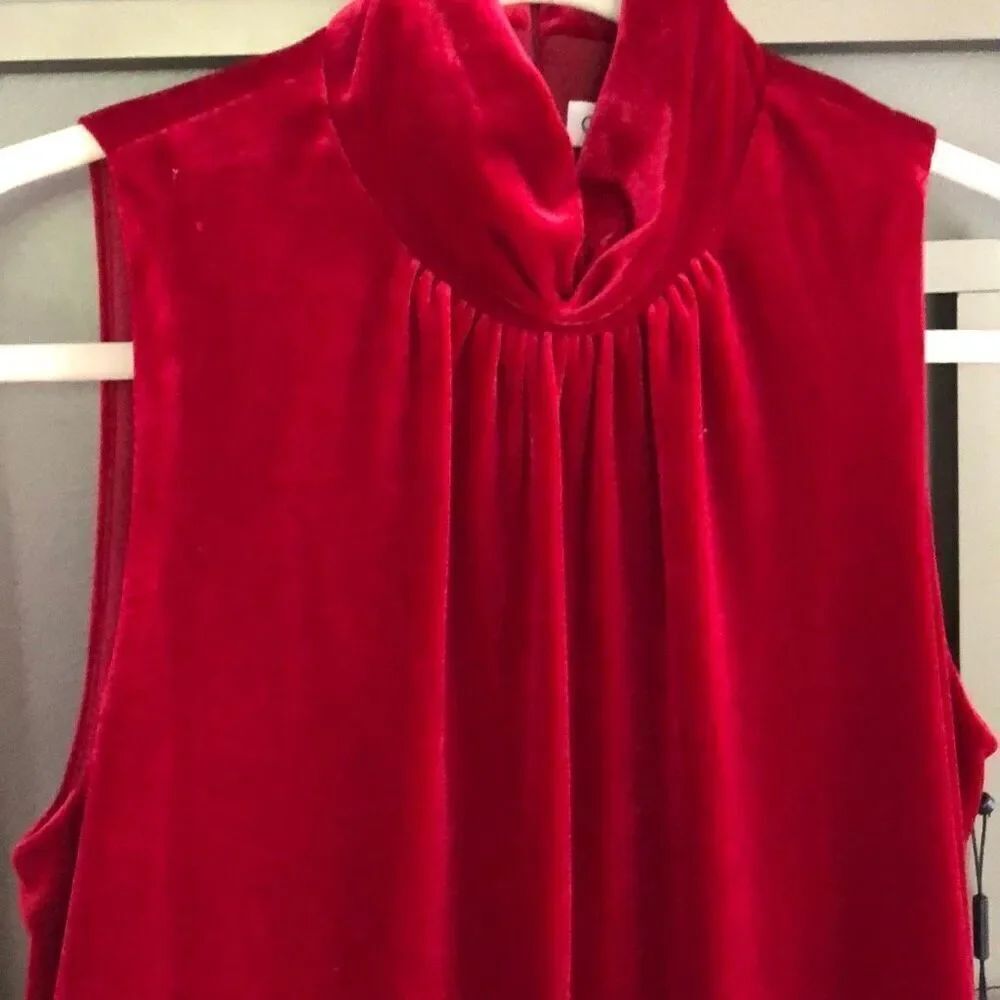 NWT Calvin Klein red velvet sleeveless dress with ruffle size 10 - Picture 2 of 5